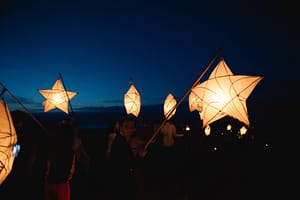 Lanterns at rustic wedding venue in Scotland Harvest Moon