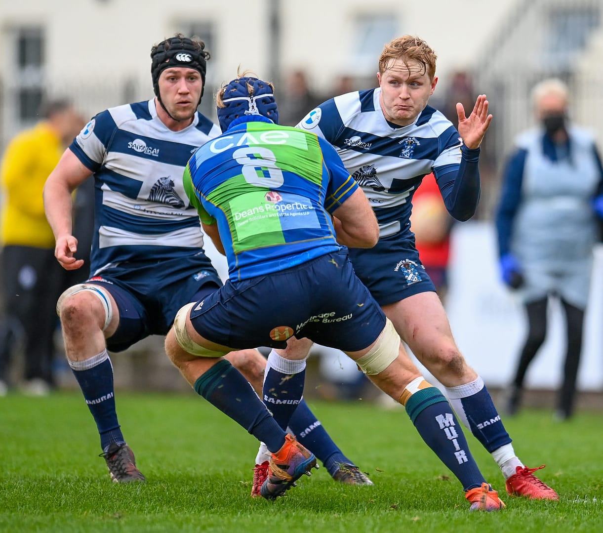 Image taken during the FOSROC Super6 rugby match between Heriot’s Rugby and Boroughmuir Bears at Goldenacre, Edinburgh, Scotland on 16 October 2021.