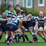 Heriots Jason Hill pops a pass to  Lloyd Wheeldon FOSROC Super 6 match between Heriot's Rugby and Boroughmuir Bears at Goldenacre, Edinburgh on 09/10/2021. 

(Photo: 39 Design Photography)
